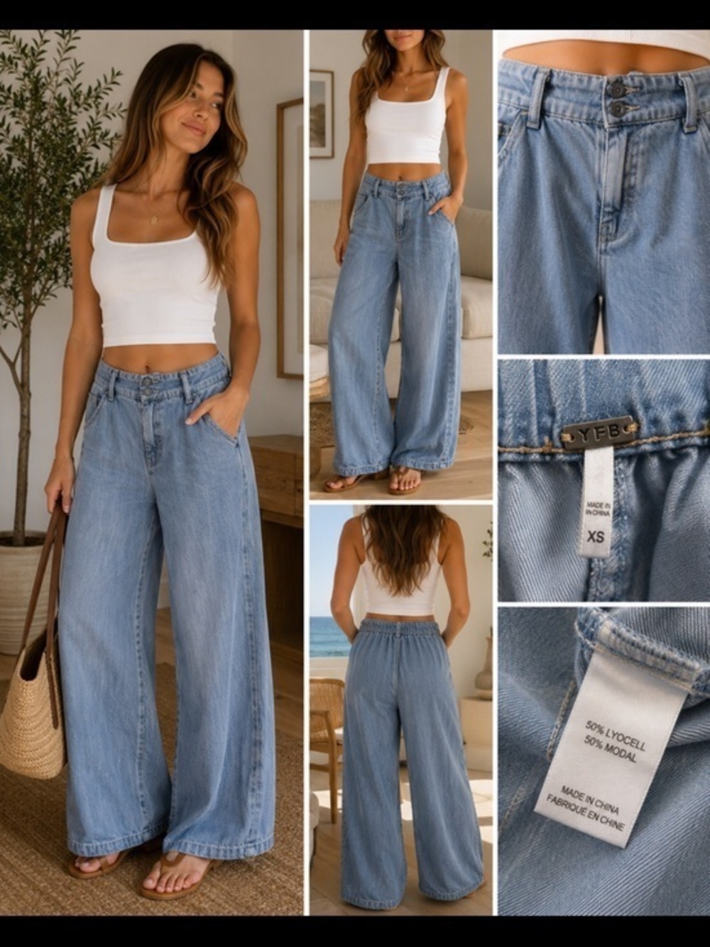 YFB Young Fabulous & Broke Wide Leg Jeans XS Lyocell Modal Denim Pants Coastal